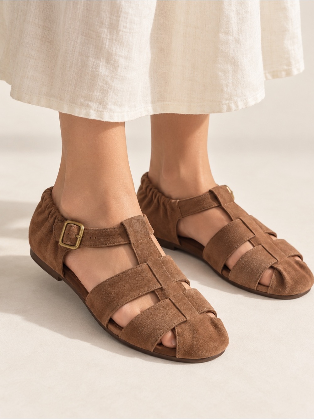 Madewell Greta Fisherman Suede Sandals Aged Cognac Size 10 NIB
